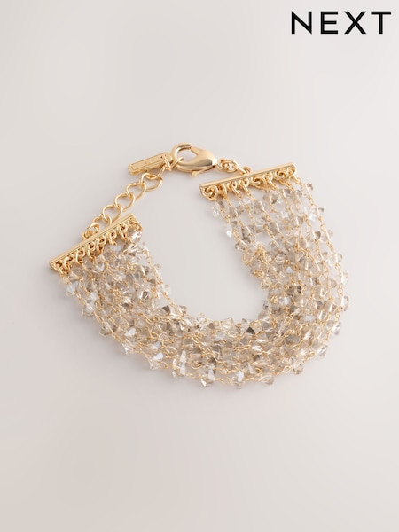 Gold Tone Facetted Bead Multirow Bracelet (F62426) | AED76