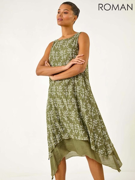 Roman Green Floral Print Double Layer Shift Dress (F62433) | €53