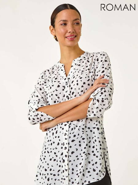 Roman White Spot Print V-Neck Button Blouse (F62473) | €51