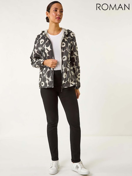 Negru - Jachetă de ploaie Roman cu imprimeu floral (F62474) | 432 LEI