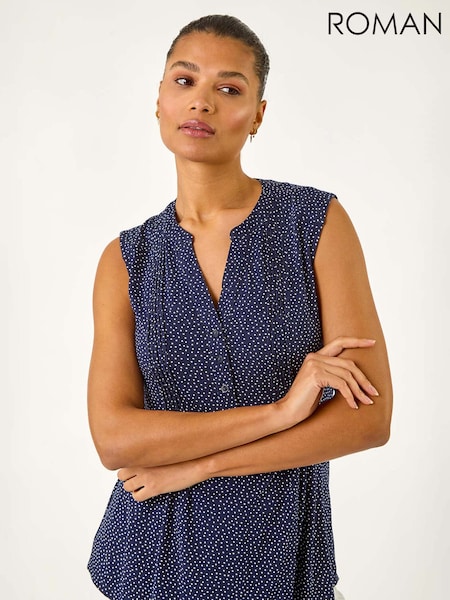 Roman Blue Polka Dot Print Pintuck Vest (F62483) | €40