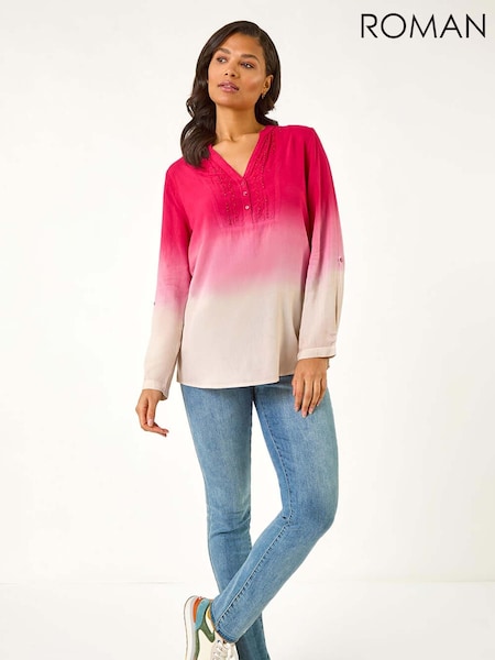 Roman Red Dip Dye Print V-Neck Top (F62492) | €53