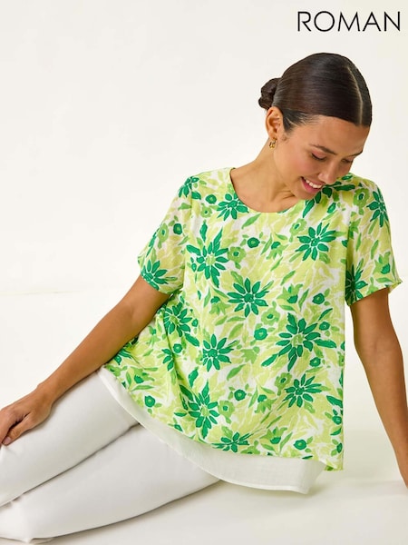 Roman Green Floral Layered Tunic Top (F62502) | AZN 98