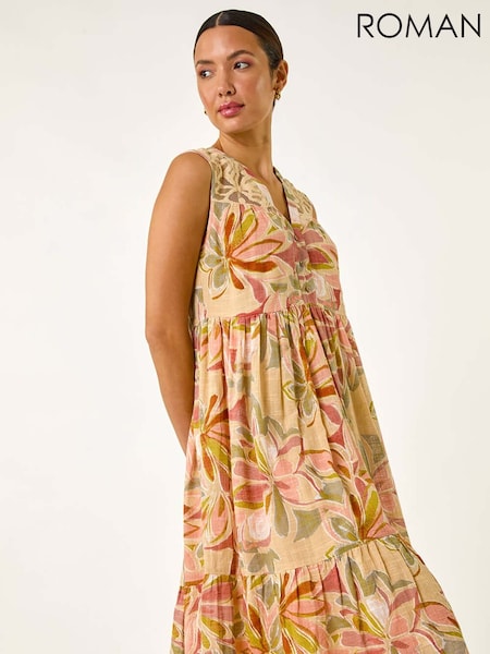 Roman Leaf Print Lace Detail Smock Dress (F62509) | €66