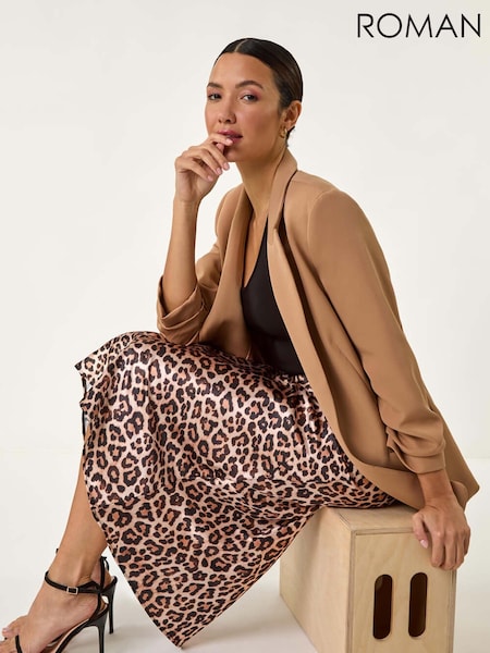 Roman Natural Woven Animal Print Satin Skirt (F62510) | 178 QAR
