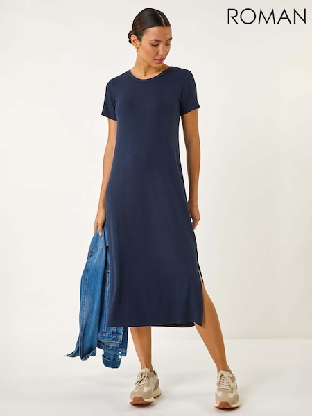 Roman Blue Ribbed Stretch Midi Dress (F62511) | €53