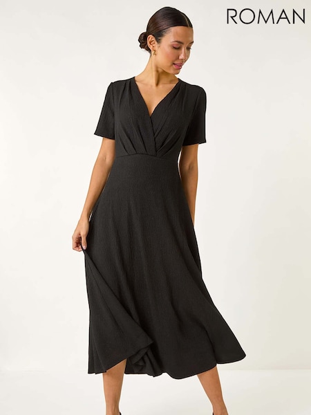 Roman Black Textured Wrap Bodice Midi Dress (F62515) | € 70