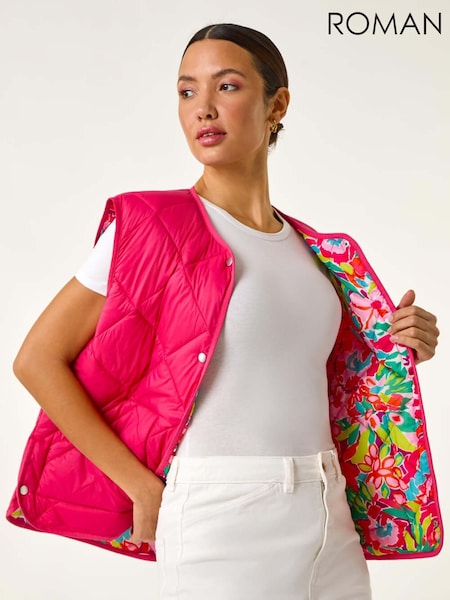 Розовый - Roman Quilted Funnel Neck Lined Gilet (F62518) | €77