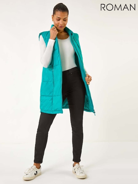 Синий - Roman Quilted Zip Detail Longline Gilet (F62520) | €80