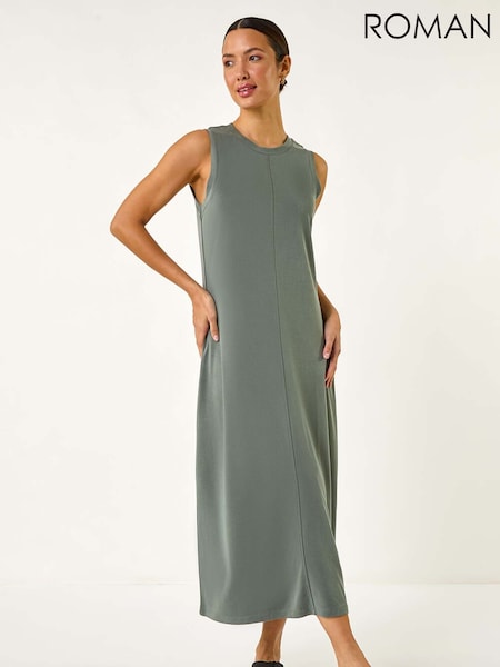 Verde - Rochie midi elastică cu aspect prespălat Roman (F62522) | 313 LEI