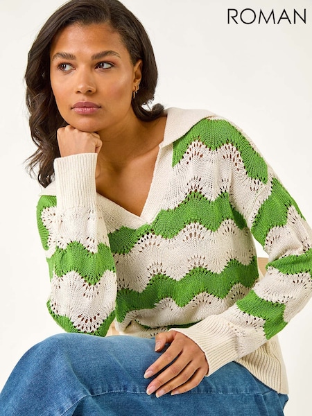 Roman Green Wave Long Sleeve Polo Knit Jumper (F62532) | €53