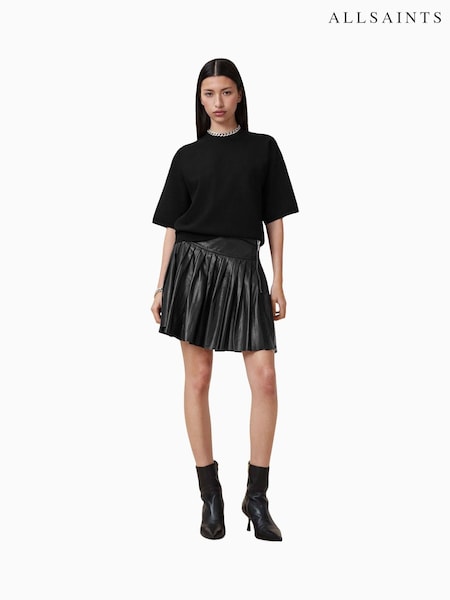 AllSaints Black Vena Lea Kilt Skirt (F62555) | $523