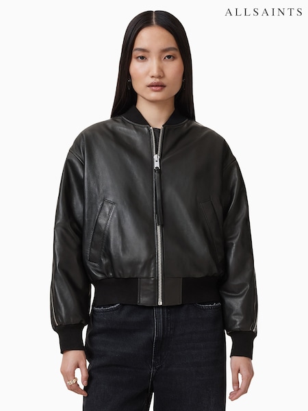 AllSaints Black Zenith Zip Bomber Jacket (F62573) | $837