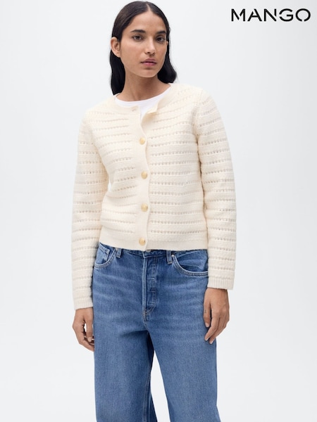 Mango Cream Knitted Jacket With Openwork Details (F62812) | €63