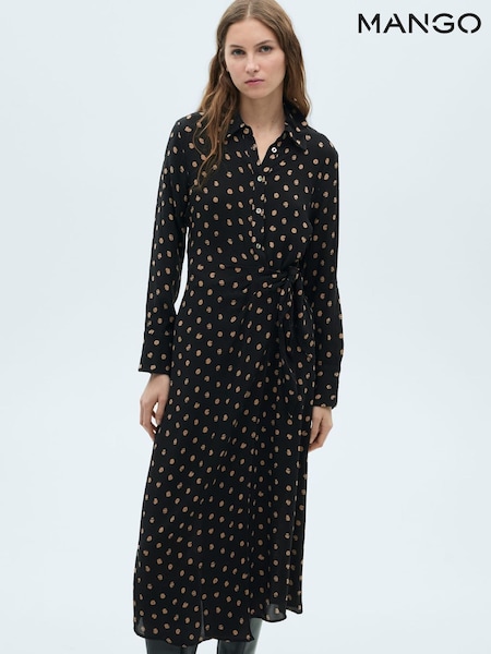 Mango Black Polka-Dot Shirt Dress With Knot Detail (F62813) | €77