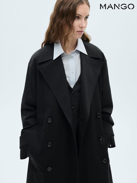 Mango Black Long Oversized Double-Breasted Trench Coat (F62822) | €128