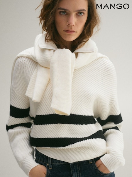 Mango Cream Striped Ribbed-Knit Sweater (F62824) | €45