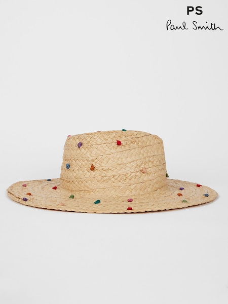 PS Paul Smith Natural Embroidered Polka Dot Raffia Summer Hat (F62828) | €184