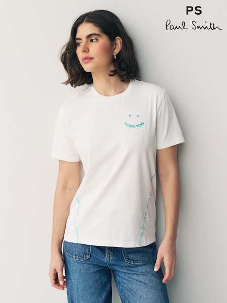 PS Paul Smith Happy Logo Graphic 100% Cotton White T-Shirt (F62834) | €134