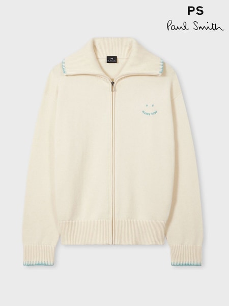 PS Paul Smith Happy Logo Knitted Zip Through Collar 100% Cotton White Jumper (F62849) | 15,621 UAH