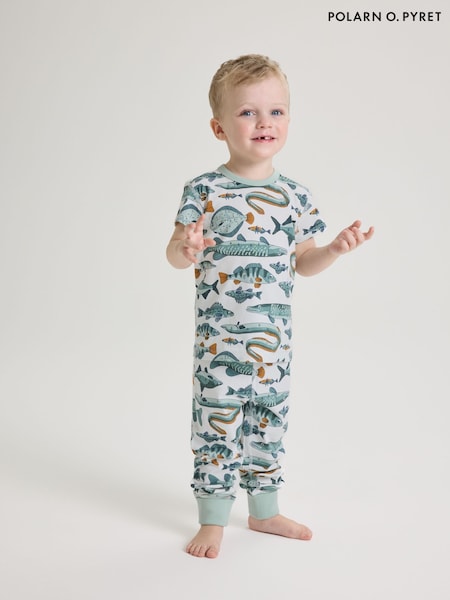 Polarn O Pyret White Organic Cotton Fish Print Pyjamas (F62884) | R$ 275