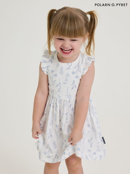 Polarn O Pyret White Short Sleeved Floral Print Dress (F62902) | ₪176