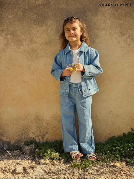 Polarn O Pyret Blue Lightweight 100% Organic Cotton Wide Leg Jeans (F62911) | R$ 275
