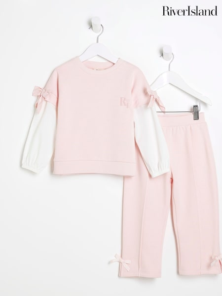 River Island Pink Girls Hybrid Sleeve Sweat Set (F62916) | AED163