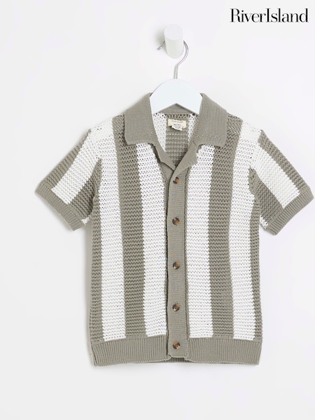 River Island Green/White Boys Stripe 100% Cotton Polo Jumper (F62918) | €20