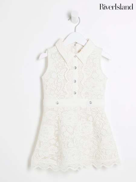 Alb - River Island Fete Lace Guler Rochie tip cămașă (F62920) | 268 LEI