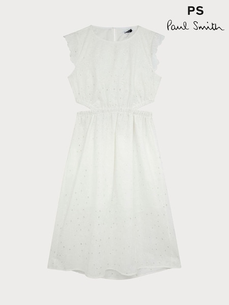 PS Paul Smith Broderie Detail Midi White Dress (F62925) | R$ 3,160
