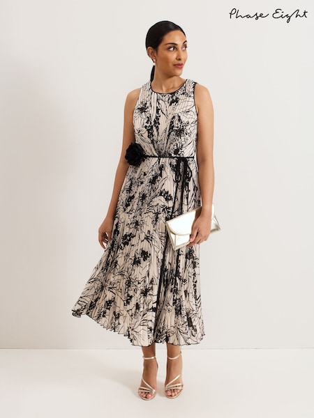 Phase Eight Black Petite Sandra Printed Dress (F62926) | 886 QAR