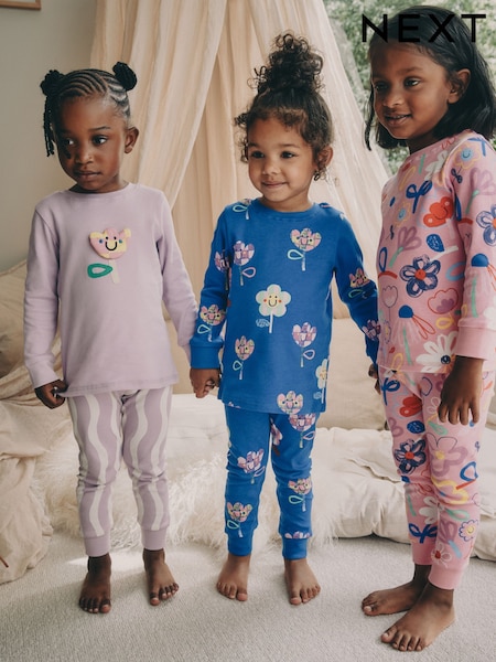 Pink / Lilac Floral Snuggle Pyjamas 3 pack (9mths-10yrs) (F62983) | 129 QAR - 163 QAR