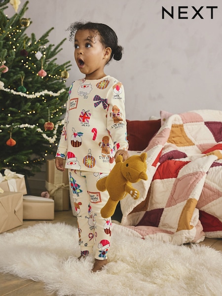 Ecru Santa/Snowman Print Christmas Pyjamas (9mths-16yrs) (F62988) | AED56 - AED91