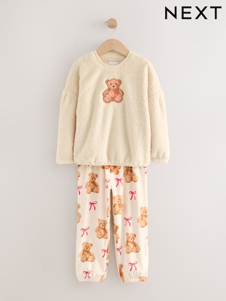 Cream Bear Applique Fleece Pyjamas Set (12mths-16yrs) (F63012) | € 23 - € 35