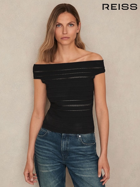 Reiss Black Alessia Bardot Open-Knit Top (F63054) | €140