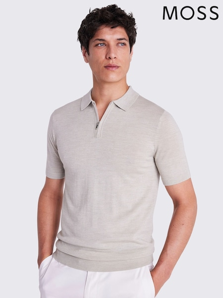 رمادي - MOSS Light Merino Quarter Zip Polo Shirt (F63157) | ‏291 د.إ.‏