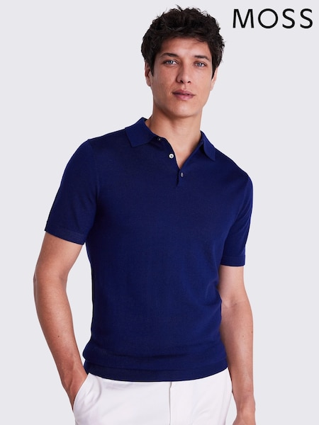MOSS Blue Light Merino Knitted Polo Shirt (F63174) | €71