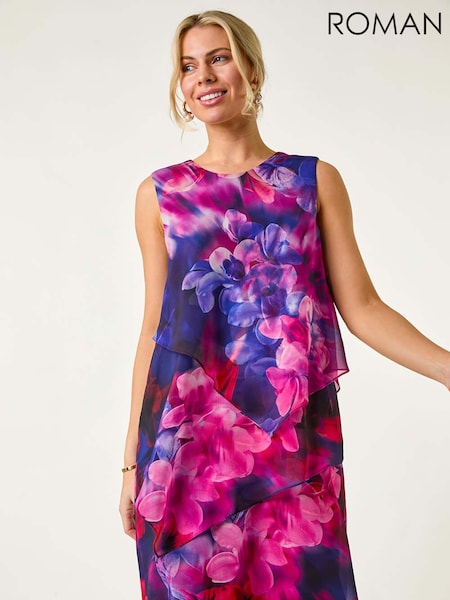 Roman Pink Petite Floral Tiered Dress (F63179) | €77