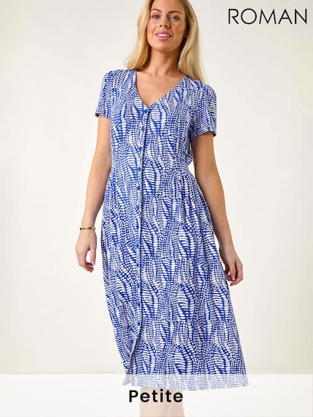 Roman Blue Petite Shirred Waist Button Dress (F63201) | €69