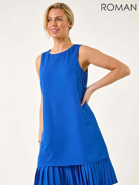 Roman Light Blue Sleeveless Pleated Hem Shift Dress (F63212) | €83
