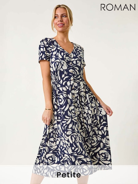 Roman Petite Floral Shirred Waist Dress (F63219) | R$ 665