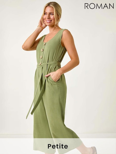 Verde - Roman Petite Linen Button Front Jumpsuit (F63225) | 78 €