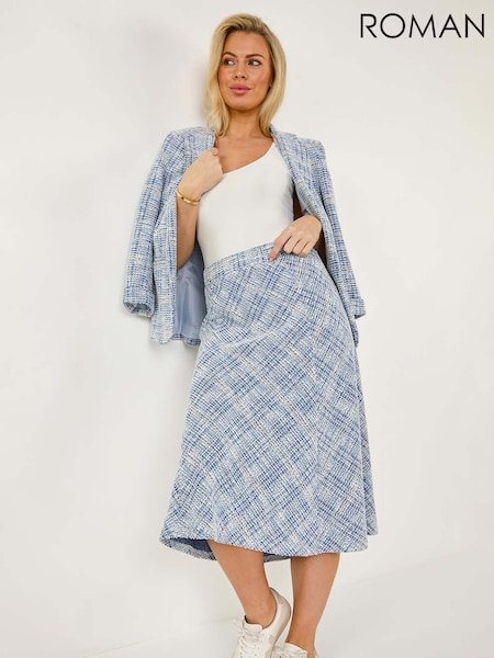 Roman Blue Petite Textured Boucle Midi Skirt (F63228) | €64