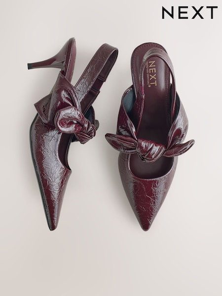 Burgundy Red Forever Comfort® Pointed Toe Bow Slingback Heels (F63275) | R$ 340
