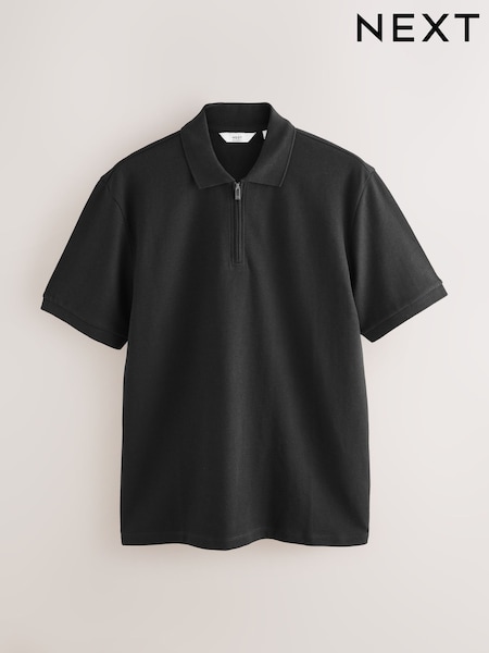 Black Textured Smart Zip Neck Polo Shirt (F63282) | AZN 44