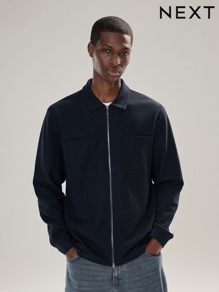 Navy Blue Textured Zip Through Shacket (F63283) | € 48