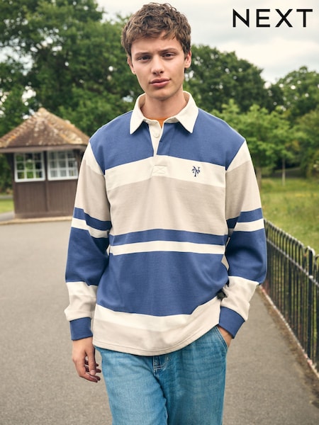 Blue/Neutral Stripe Rugby Shirt (F63291) | 158 QAR