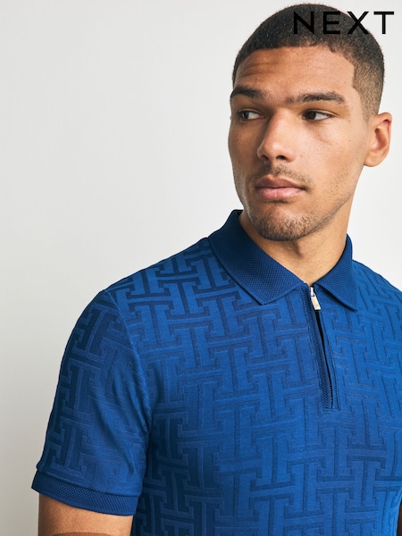 Blue Slim Fit Smart Quarter Zip Polo Shirt (F63293) | €39
