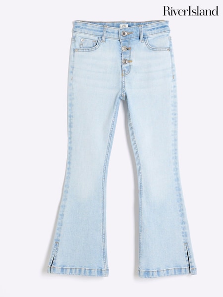 River Island Blue Girls Button Front Flared Jeans (F63387) | €30
